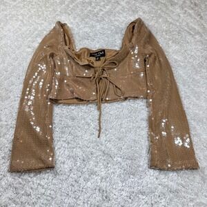 Nite Out Women's Small Sequin Tie Front Crop Top Party Club Date Glam Sexy Rave